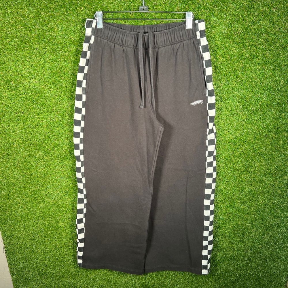 Vans Mens Medium Black Checkerboard Side Stripe Fleece Sweatpants Joggers